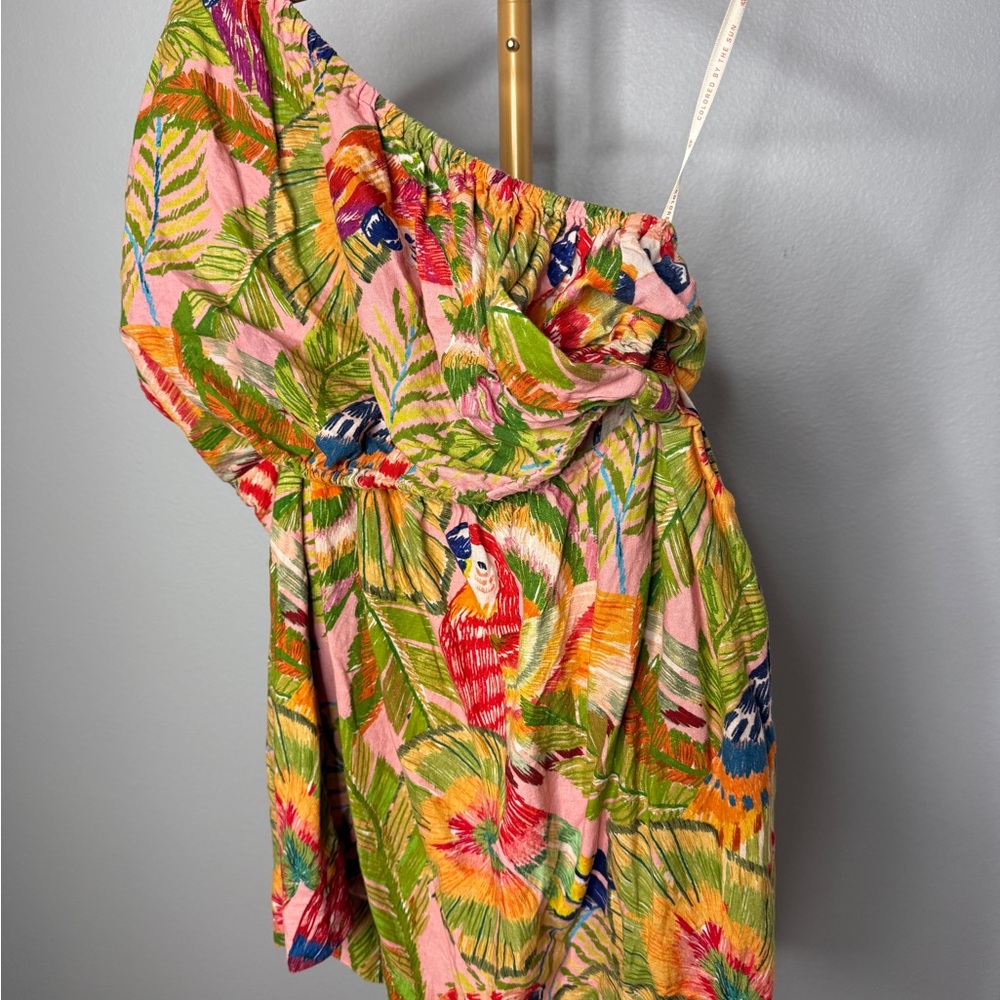 🌺 Farm Rio Macaw Leaves Off-Shoulder Mini Dress (Size M)